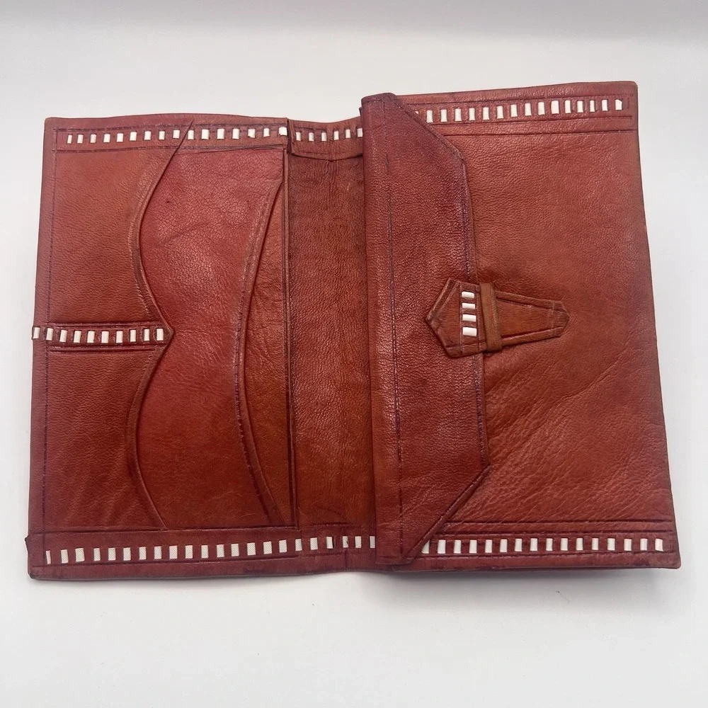 Vintage Hand Tooled Leather Wallet Billfold Moroccan Handmade Brown Unisex